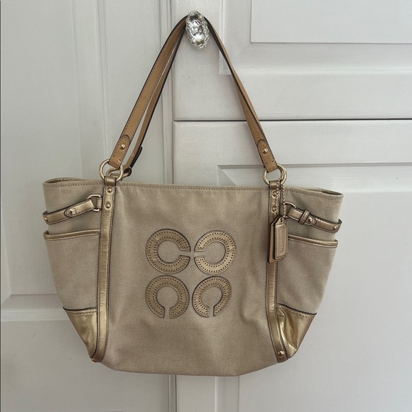 Coach Handbags - Coach Beige and Gold Shoulder Bag